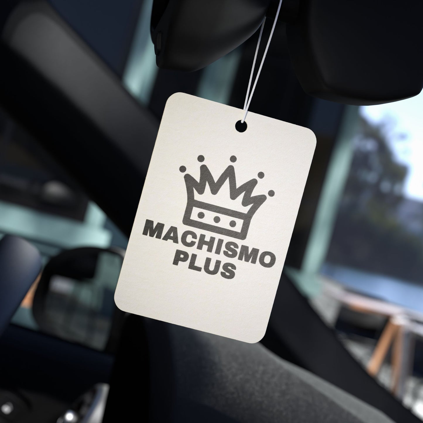 Machismo Plus Horny Car Freshener - hanging from car mirror