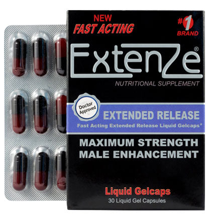 ExtenZe nutritional supplement packaging with capsules and extended release label.