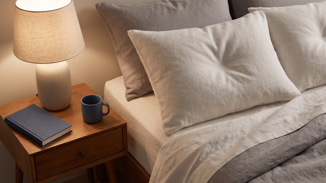 Calm bedside scene with lamp, book, and linens, representing a reassuring approach to premature ejaculation